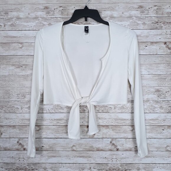 Windsor Tops - Windsor Womens Shrug S Cropped Tie Front Off White 30